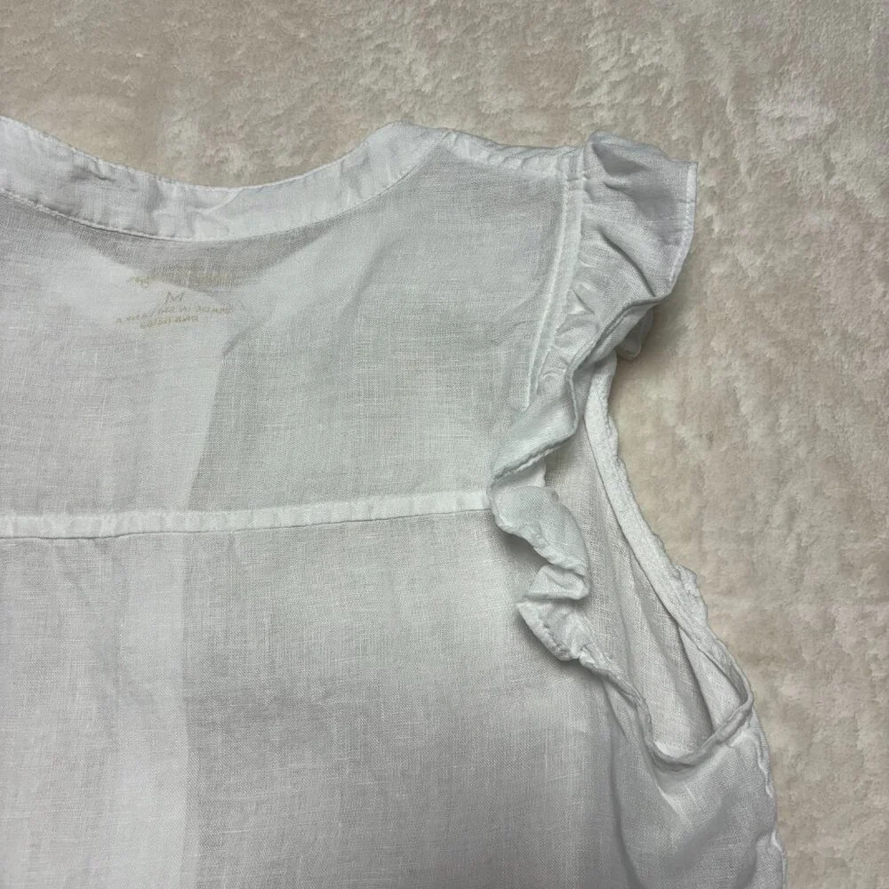 Lilly Pulitzer Womens Briette Button‎ Down Blouse Sz Medium White Vacation Linen